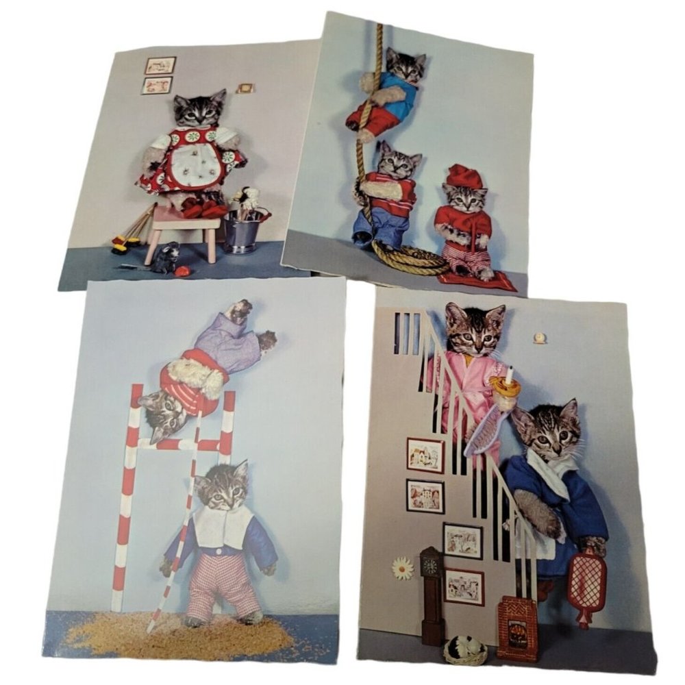 Lot 4 Kruger West Germany Anthropomorphic Cats Kittens  Greeting Cards Vtg